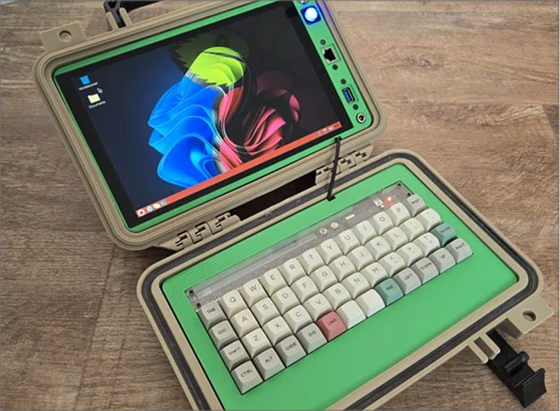 Photo of a personal Hard Case Cyber Deck project from NickZero. I'm pretty sure I encountered this project as I looked online for 3D printedd diffusers. On this website, I saw this project and couldn't help with being facinated. It uses similar technology to what we are using, and I more or less understand how the full thing was designed, which I find facinating.<a href'https://www.instructables.com/Hard-Case-Cyber-Deck-Raspberry-Pi-Touch-Screen/'><p>Link to YouTube short by HappyFamilyMakers</p></a>